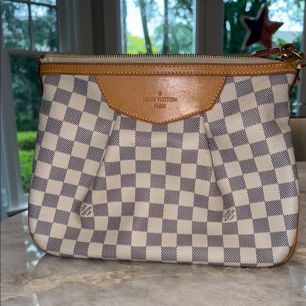 Louis Vuitton Damier Azur Pouch with Tan Leather